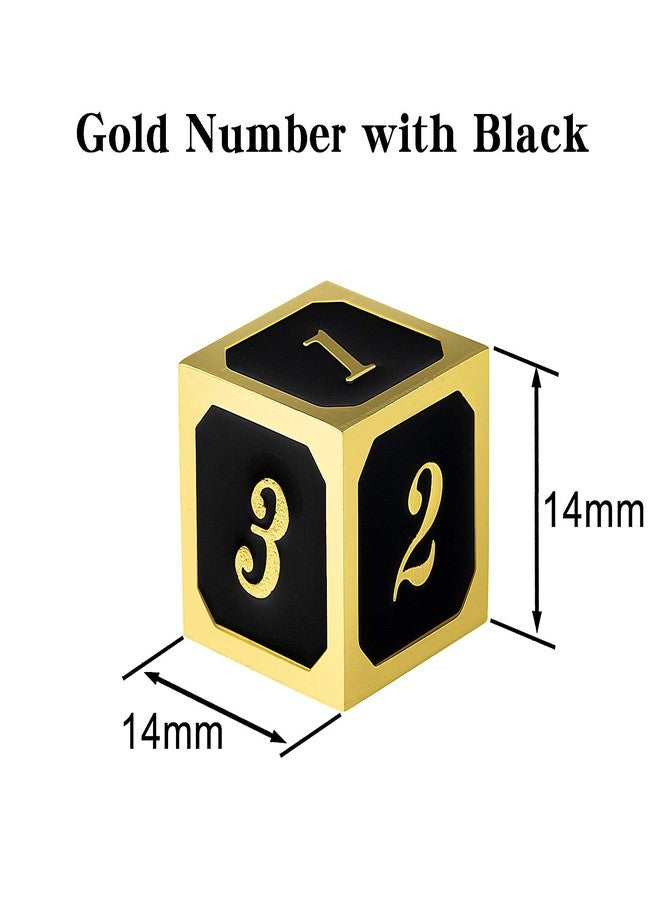 DNDND D6 Metal Dice Set, 6 Pieces 6 Sided Metal Die with Free Black Velvet Bag for DND Pathfinder Shadowrun or GURPs (Black with Gold Number) - Image 2